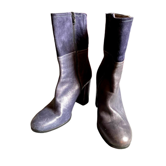 Davos Gomma Womens Leather Side Zip Block Heel Boots Round Toe Size 6.5US Blue - Picture 1 of 9